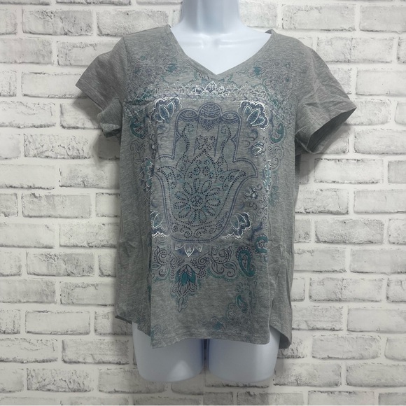 Style & Co Hamsa Gray V-Neck High Low Tee Medium - Picture 1 of 5